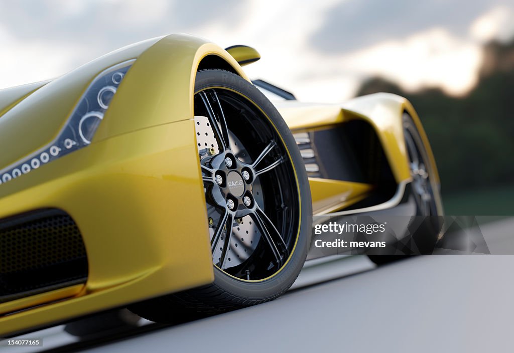 Yellow sport car from low view