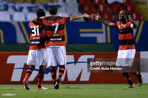 Liedson, Ibson and Vagner Love of Flamengo celebrate a scored goal againist Cruzeiro during a match between Flamengo and Cruzeiro as part of the...