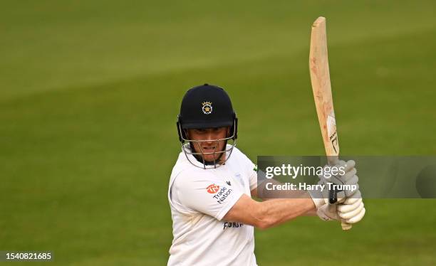 Liam Dawson of Hampshire plays a shot during Day Four of the LV= Insurance County Championship Division 1 match between Somerset and Hampshire at The...