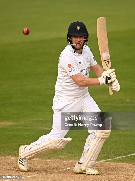 Liam Dawson of Hampshire plays a shot during Day Four of the LV= Insurance County Championship Division 1 match between Somerset and Hampshire at The...