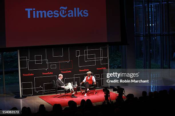 Sam Sifton and Chef Marcus Samuelsson attends TimesTalks: A Conversation With Marcus Samuelsson And Paula Deen at The Times Center on October 13,...