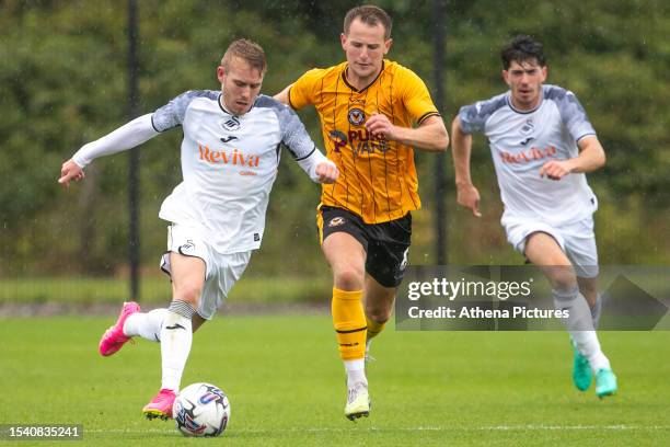 Ollie Cooper of Swansea City attacks during a pre-season friendly match between Swansea City and Newport County at the Fairwood Training Ground on...