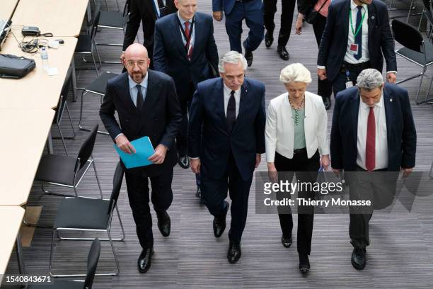 President of the European Council Charles Michel, the President of Argentina Alberto Fernandez, President of the European Commission Ursula von der...