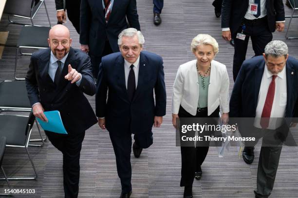 President of the European Council Charles Michel, the President of Argentina Alberto Fernandez, President of the European Commission Ursula von der...