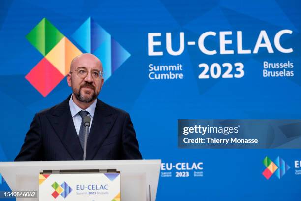 Charles Michel, President of the European Council at the end of an European Union and Community of Latin American and Caribbean States summit in the...