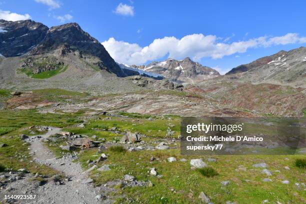 broad green u-shaped valley in the alps - moraine stock pictures, royalty-free photos & images