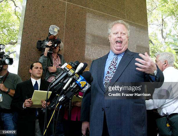 The Blakley's family attorney, Cary W. Goldstein, fields questions outside the Van Nuys courthouse after a Superior Court commissioner granted Robert...