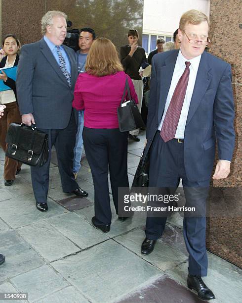 Robert Blake's attorney, Harland Braun , and the Blakley's family attorney Cary W. Goldstein , cross paths as they exit the Van Nuys courthouse after...