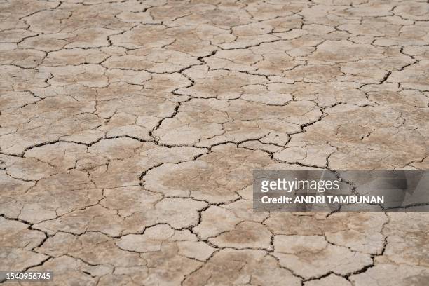 Mud cracks on a dry lake bed in Fish Springs near Reno, Nevada, on June 29, 2023. Beneath a bone-dry Nevada lake bed, close to the dusty desert where...