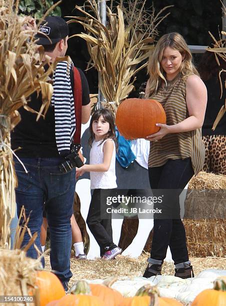 Hilary Duff and Mike Comrie are seen at the Mr. Bones pumpkin patch on October 13, 2012 in Los Angeles, California.