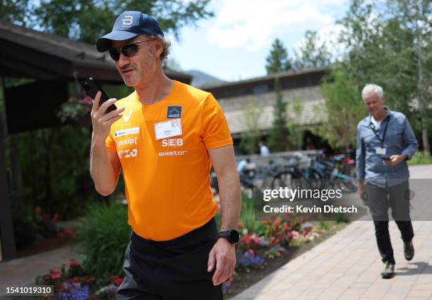 Alex Karp, CEO of Palantir Technologies, leaves a morning session at the Allen & Company Sun Valley Conference on July 13, 2023 in Sun Valley, Idaho....