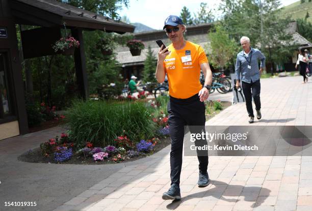 Alex Karp, CEO of Palantir Technologies, leaves a morning session at the Allen & Company Sun Valley Conference on July 13, 2023 in Sun Valley, Idaho....