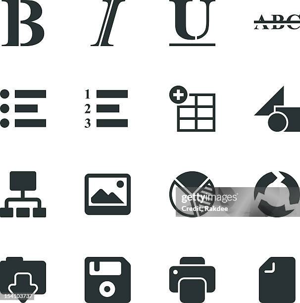 document editor tool silhouette icons - bullet point stock illustrations