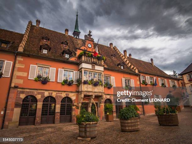 wide angle view of barr town hall, alsace, france. - alsace stock pictures, royalty-free photos & images