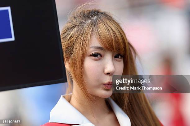 Grid girl is seen before the Korean Formula One Grand Prix at the Korea International Circuit on October 14, 2012 in Yeongam-gun, South Korea.