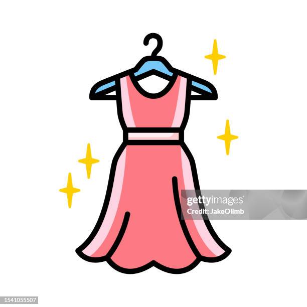 dress on a hanger icon line art - hanging laundry stock illustrations