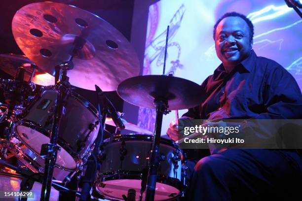 Winter Jazzfest in three different locations in West Village on Saturday night, January 10, 2009.This image;The drummer Jeff "Tain" Watts of the...