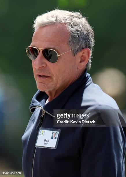 Bob Iger, CEO of Disney, walks to lunch at the Allen & Company Sun Valley Conference on July 13, 2023 in Sun Valley, Idaho. Every July, some of the...