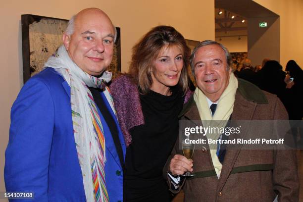 Rolf Sachs, his wife Maryam and Xavier Guerrand Hermes attend the opening of Thaddaeus Ropac's new gallery on October 13, 2012 in Pantin, France.
