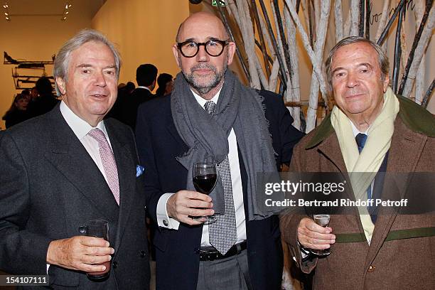Hubert Guerrand Hermes, Jose Alvarez and Xavier Guerrand Hermes attend the opening of Thaddaeus Ropac's new gallery on October 13, 2012 in Pantin,...