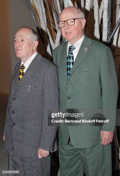 Artists Gilbert and George attend the opening of Thaddaeus Ropac's new gallery on October 13, 2012 in Pantin, France.