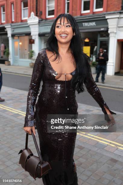 Joy Crookes arrives at the British Vogue x self-portrait Summer Party at Chiltern Firehouse on July 13, 2023 in London, England.