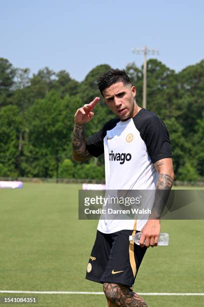 Enzo Fernandez of Chelsea during a training session at the WakeMed Campus on July 18, 2023 in Raleigh, North Carolina.