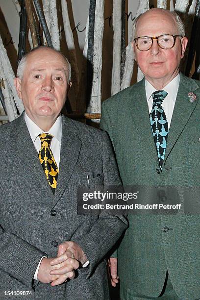 Artists Gilbert And George attend the opening of Thaddaeus Ropac's new gallery on October 13, 2012 in Pantin, France.