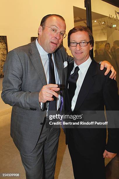 Count Gunther von der Schulenburg and Thaddaeus Ropac attend the opening of Thaddaeus Ropac's new gallery on October 13, 2012 in Pantin, France.