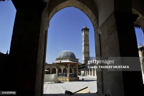 Picture shows the Umayyad Mosque complex in the old city of Aleppo hours before the Syrian army retook control of it on October 14, 2012. Syria's...