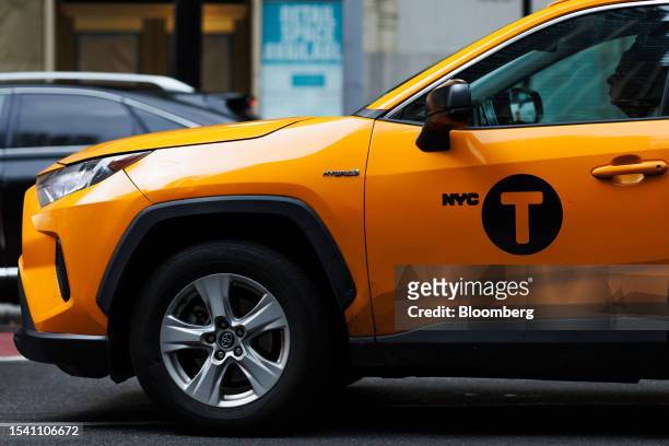 Taxi on Broadway in New York, US, on Tuesday, July 18, 2023. As New York City prepares to roll out a congestion pricing program for motorists in...