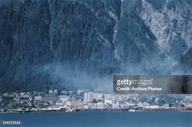 The city of Juneau, on the Gastineau Channel in Alaska, USA, circa 1965.