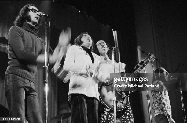 English pop, poetry and comedy group Grimms performing at Watford Technical College, Hertfordshire, 3rd March 1972. The band features members of The...