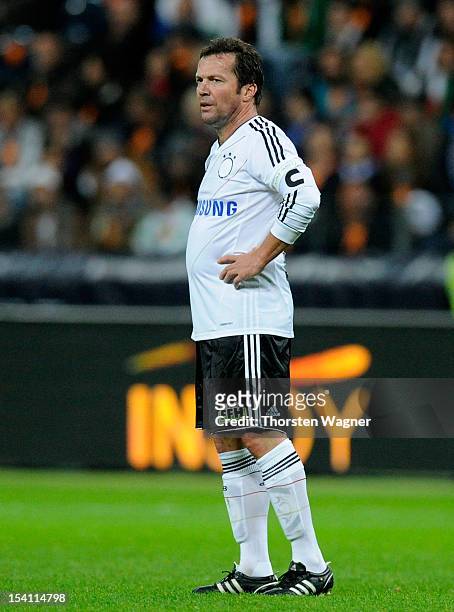 Lothar Matthaeus of Germany looks on during the century match between Germany and Italy at Commerzbank Arena on October 14, 2012 in Frankfurt am...