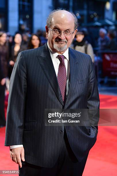 Writer Salman Rushdie attends the premiere of 'Midnight's Children' during the 56th BFI London Film Festival at Odeon West End on October 14, 2012 in...