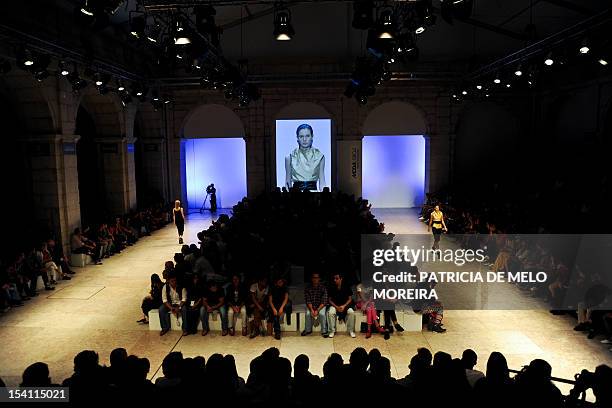 Models display Spring/Summer 2013 creations by Serbian fashion designer Aleksandar Protic during the 39th Edition of Moda Lisboa at Patio da Gale,...