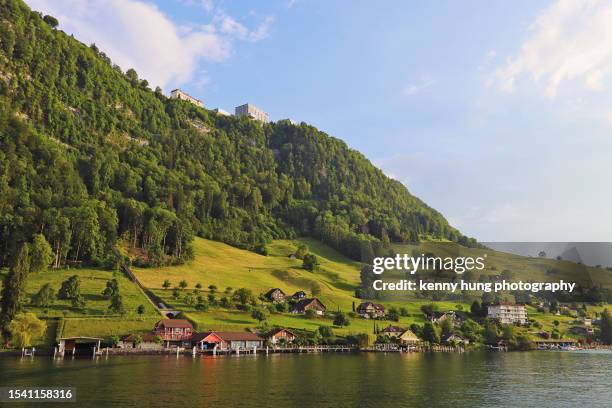scenic ferry ride to kehrsiten bürgenstock in lucerne switzerland - canton-de-lucerne photos et images de collection
