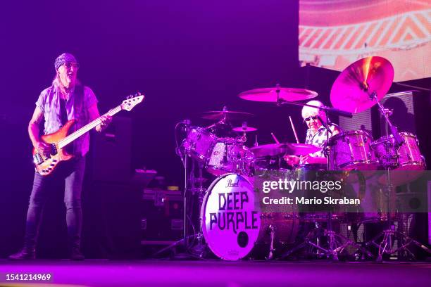 Roger Glover, Ian Paice of Deep Purple perform at Freiluftarena B on July 13, 2023 in Graz, Austria.