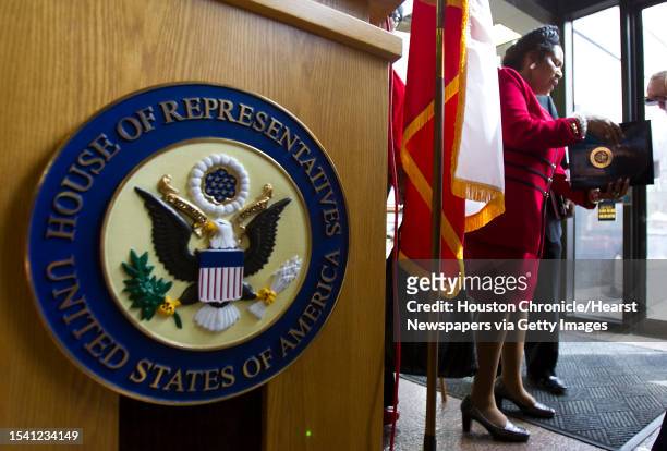 Sheila Jackson Lee, U.S. Congress, Texas' 18th District, prepares to leave a press conference where she talked about the police brutality case and...