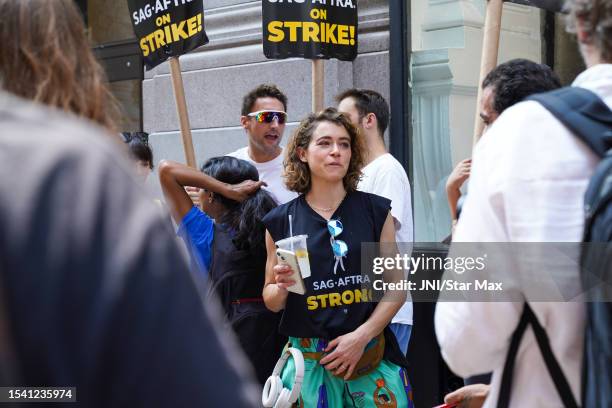 Tatiana Maslany walks the picket line in support of the SAG-AFTRA and WGA strike on July 18, 2023 in New York City.