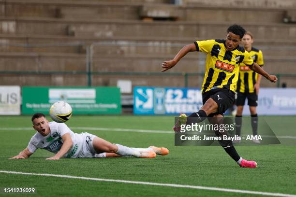 Momodou Sonko of BK Hacken scores a goal to make it 0-2 during the UEFA Champions League First Qualifying Round 2nd leg match between The New Saints...