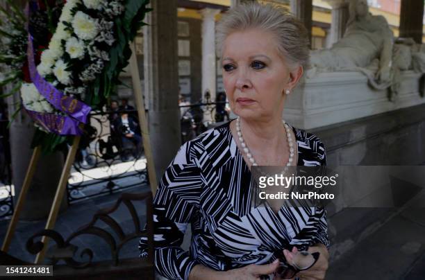 Rosa Elena Sanchez Juarez, fifth generation great-great-granddaughter of Benito Juarez Garcia, President of Mexico , in front of his tombstone during...