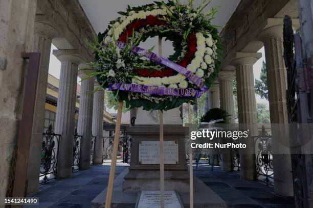 Funeral wreath in front of the tombstone of Benito Juarez Garcia, President of Mexico , during his 151st funeral anniversary at the Museo Panteon San...