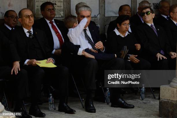 At the centre, Manuel Gamio Juarez, grandson of Rosa Elena Sanchez Juarez, great-great-granddaughter of Benito Juarez Garcia, President of Mexico ,...