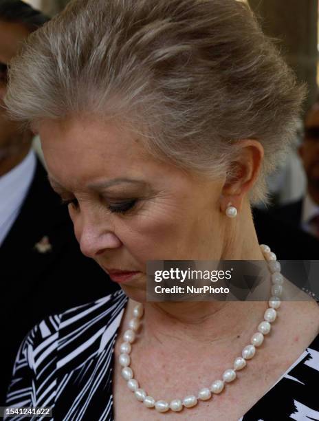 Rosa Elena Sanchez Juarez, fifth generation great-great-granddaughter of Benito Juarez Garcia, President of Mexico , stands guard of honour in front...