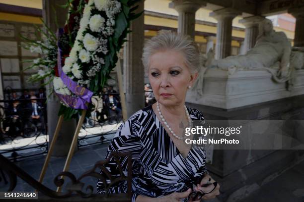 Rosa Elena Sanchez Juarez, fifth generation great-great-granddaughter of Benito Juarez Garcia, President of Mexico , in front of his tombstone during...