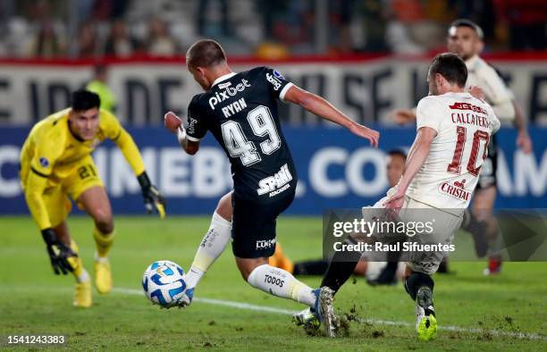 Ryan de Lima of Corinthians scores the team's second goal during the second leg of the round of 32 playoff match between Universitario and...