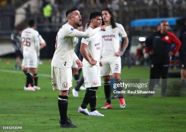 Rodrigo Ureña of Universitario reacts during the second leg of the round of 32 playoff match between Universitario and Corinthians at Estadio...