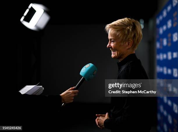 Sydney , Australia - 19 July 2023; Manager Vera Pauw during a Republic of Ireland press conference at Stadium Australia in Sydney, Australia.