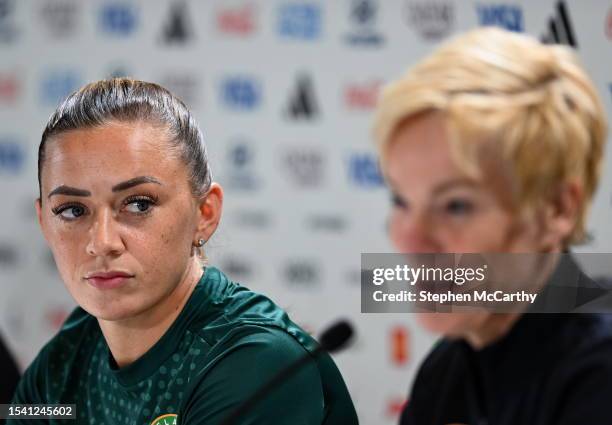 Sydney , Australia - 19 July 2023; Katie McCabe, left, and manager Vera Pauw during a Republic of Ireland press conference at Stadium Australia in...